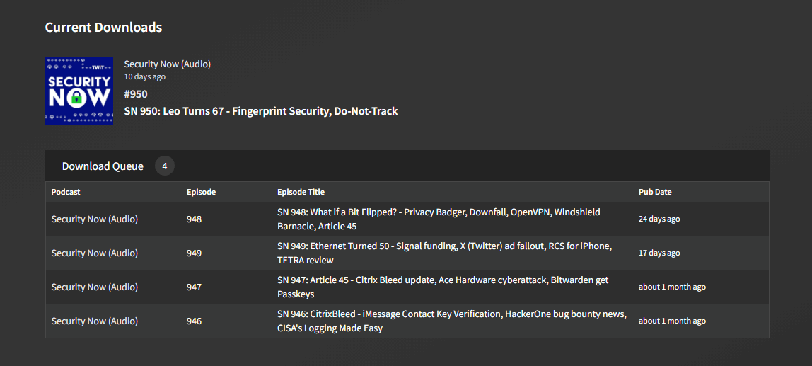 Podcast download queue