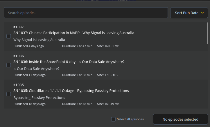 Select episodes to download